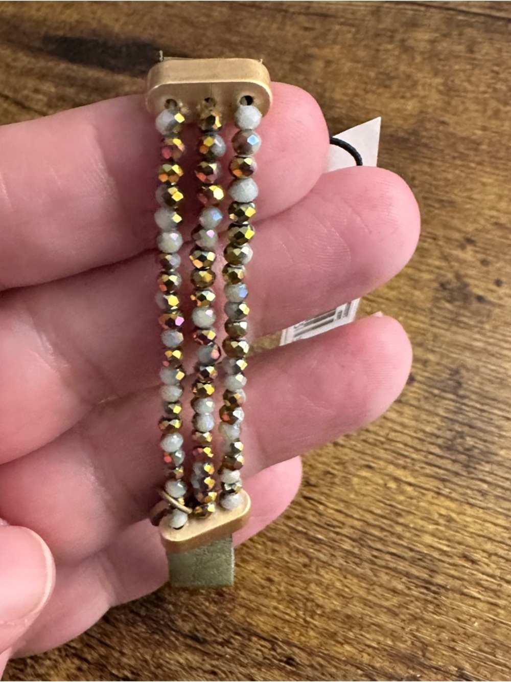 Anthropologie Cocobelle Bracelet Green Gold Leather Beaded Magnetic Boho New - Picture 2 of 8